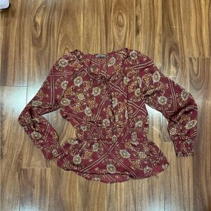 Suzy Shier Burgundy Floral Blouse